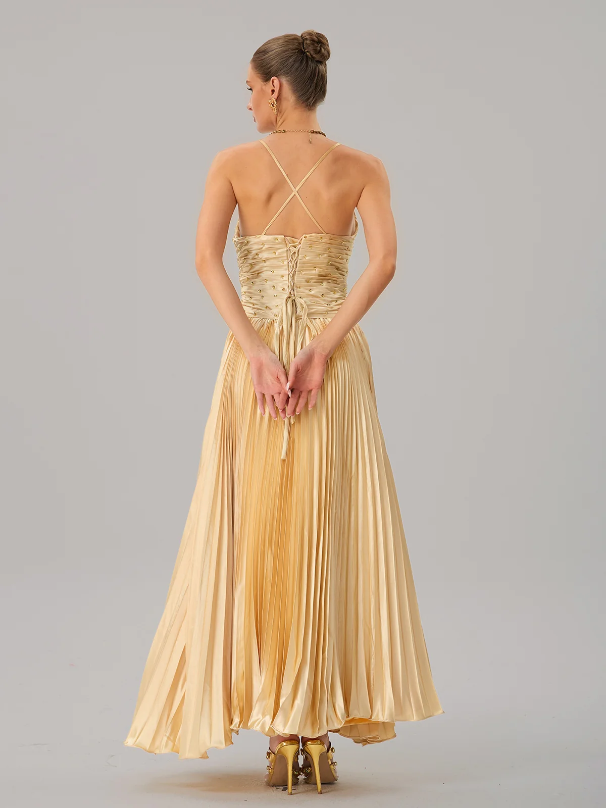 Jagtopo Spaghetti Twisted Pleated Maxi Dress - Image 11