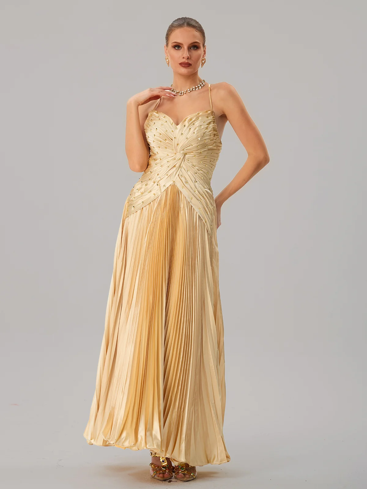 Jagtopo Spaghetti Twisted Pleated Maxi Dress - Image 8
