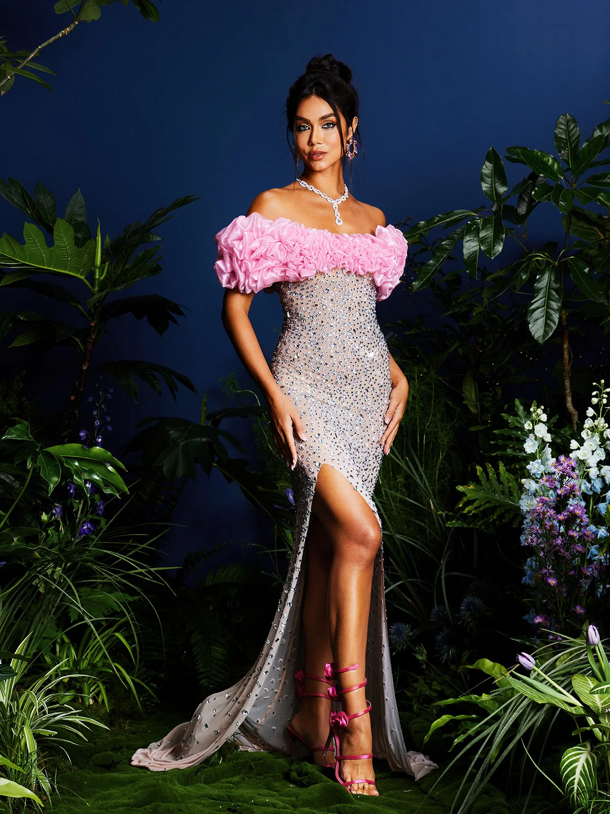 Janiela Strapless Rhinestone Split Maxi Dress - Image 3