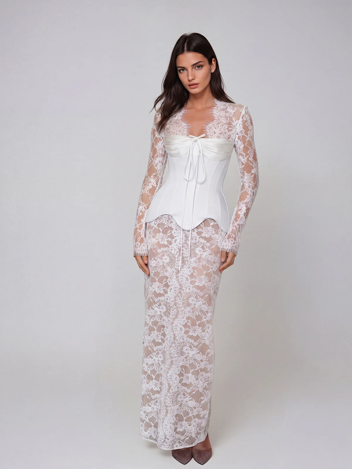 Jarethic Lace Up Lace Split Maxi Dress - Image 3