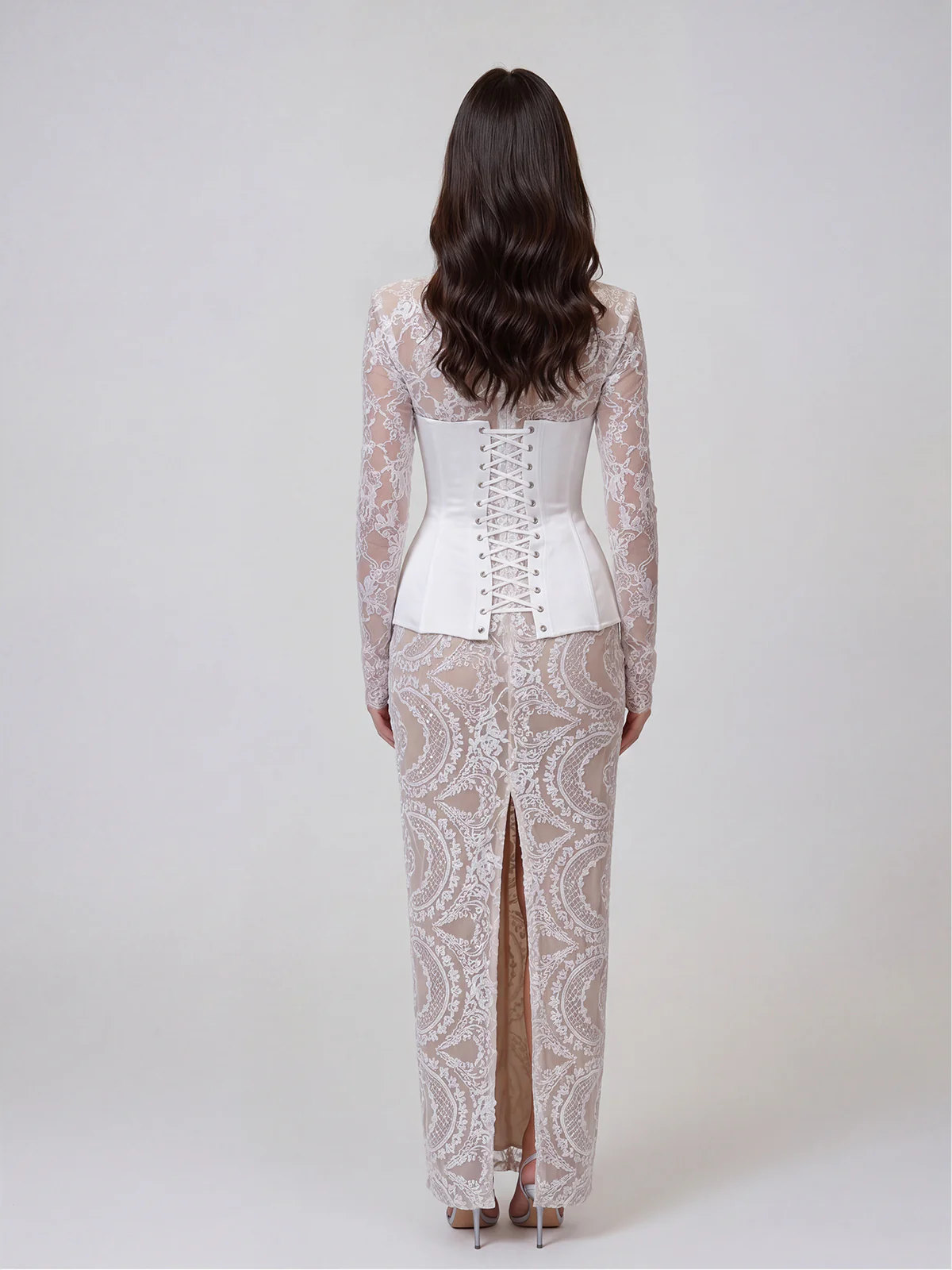 Jarethic Lace Up Lace Split Maxi Dress - Image 4
