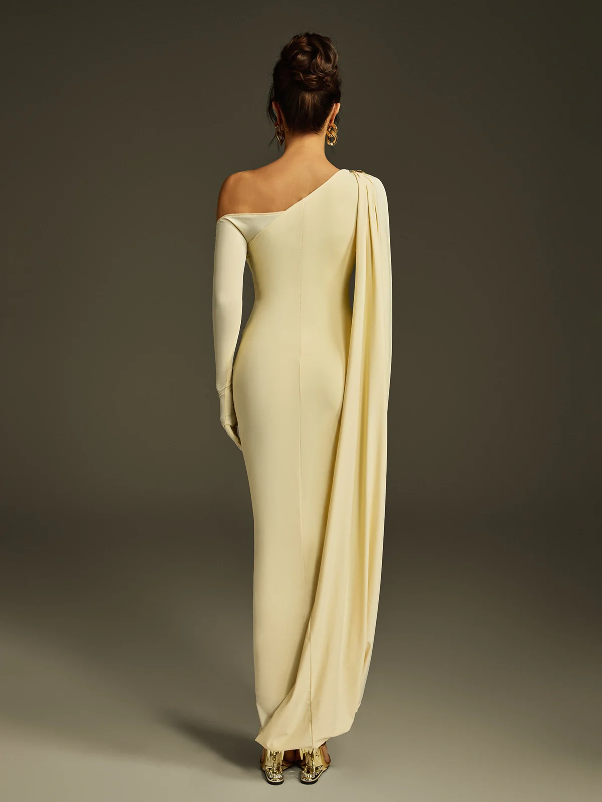 Jehiel One Shoulder Draped Maxi Dress In Butter Yellow - Image 6