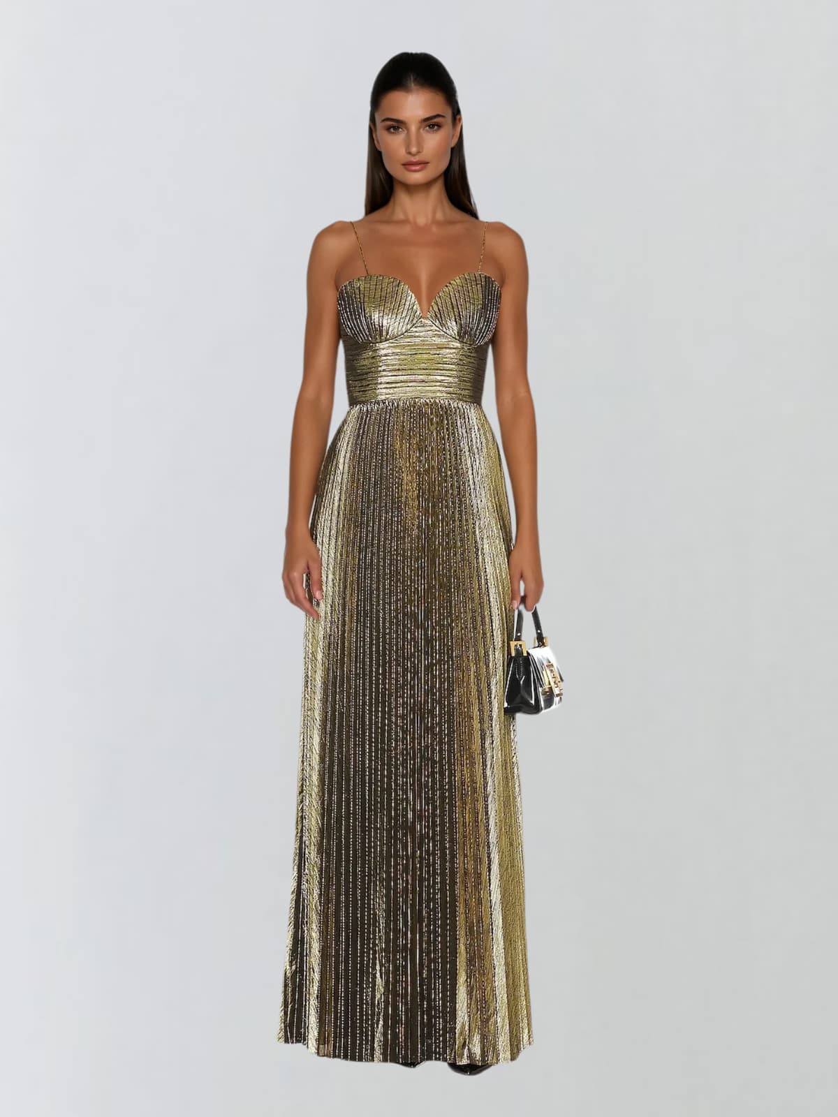 Jetgraph Spaghetti Pleated Metallic Maxi Dress - Image 2