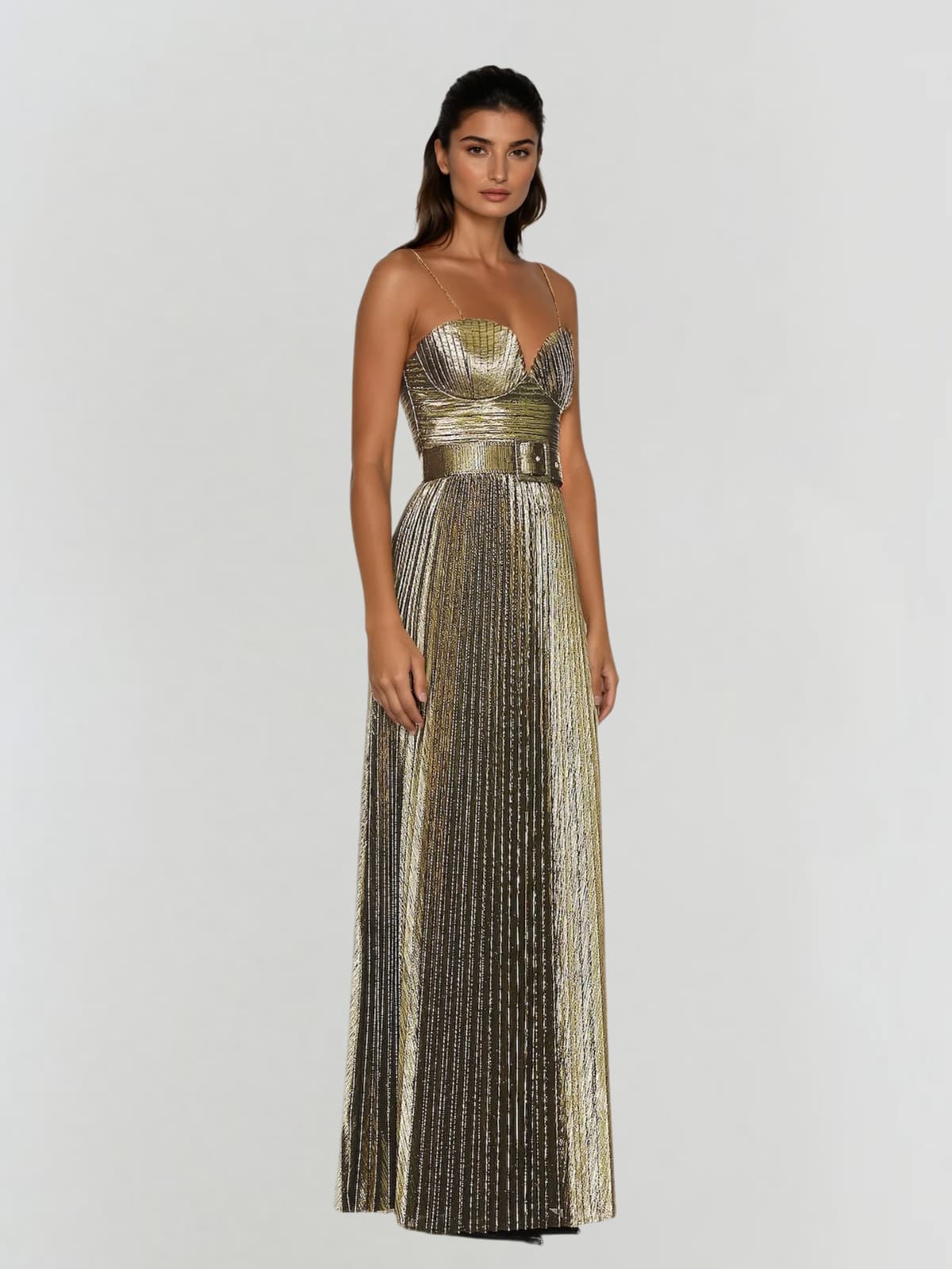 Jetgraph Spaghetti Pleated Metallic Maxi Dress - Image 3