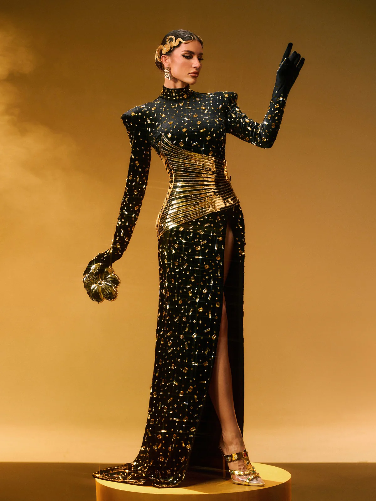 Jonson Rhinestone Embellished Split Maxi Dress In Black - Image 4