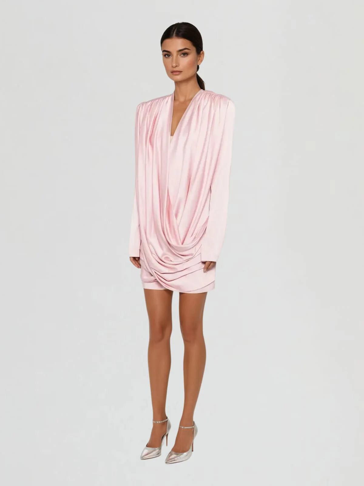 Jounceor V Neck Satin Ruched Mini Dress - Image 2