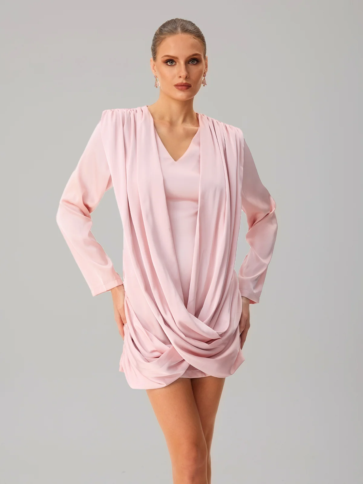 Jounceor V Neck Satin Ruched Mini Dress - Image 3