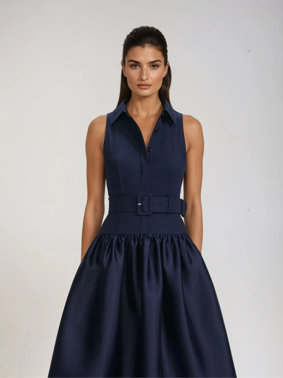 Jovisonic Folded Collar Midi Dress With Belt - Image 2