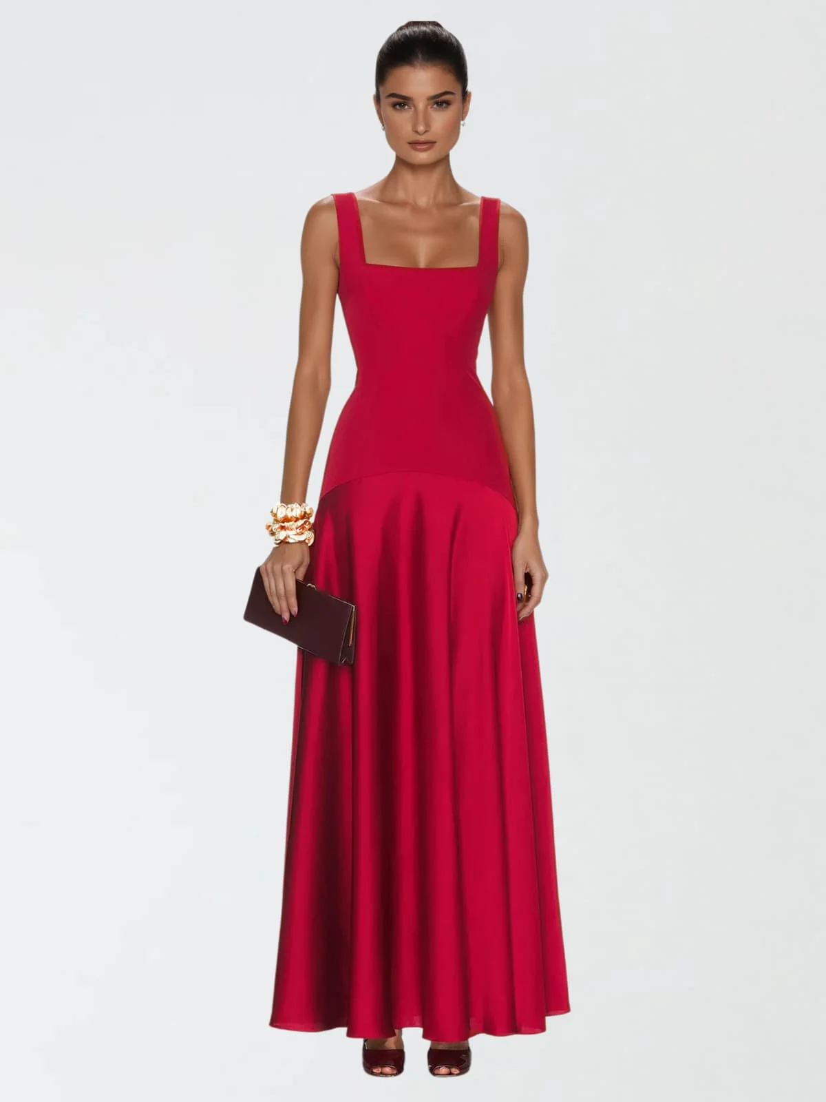 Jovyna  Sleeveless Flared Maxi Dress In Red