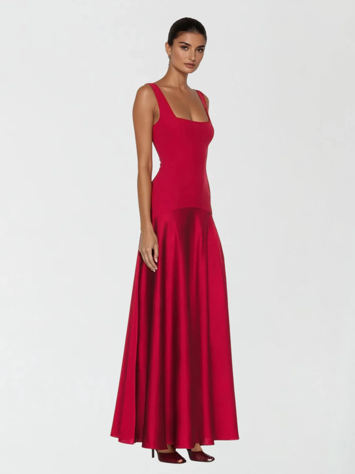 Jovyna  Sleeveless Flared Maxi Dress In Red - Image 2