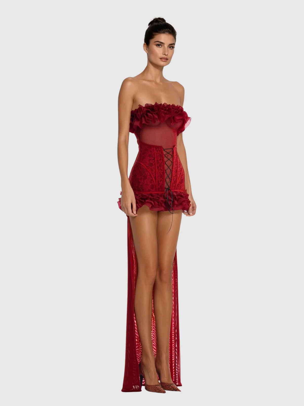 Kacia Strapless Ruffle Mesh Maxi Dress - Image 2