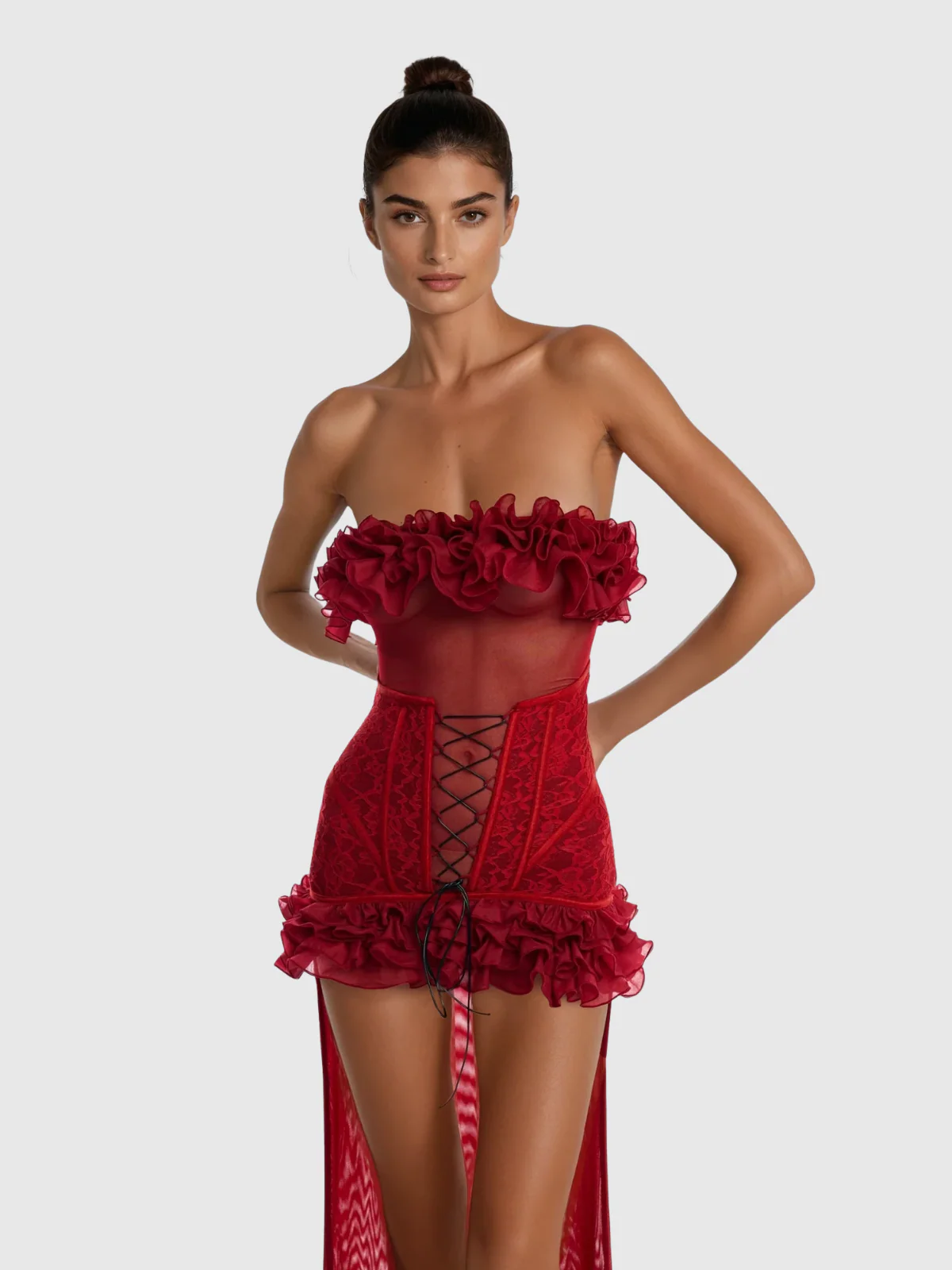 Kacia Strapless Ruffle Mesh Maxi Dress - Image 3