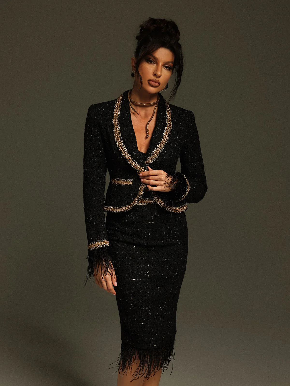 Kadience Long Sleeve Feather Skirt Set - Image 5