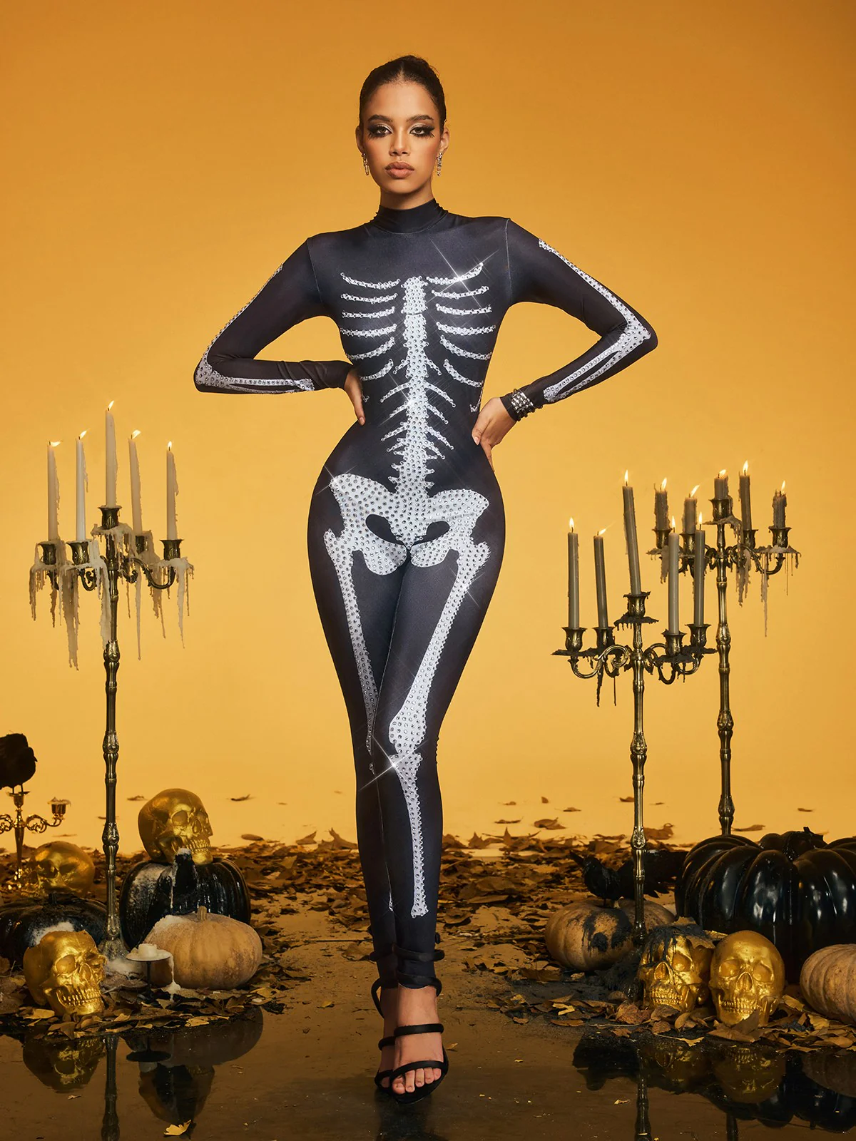 Kaelthis High Neck Rhinestone Bone Jumpsuit - Image 2