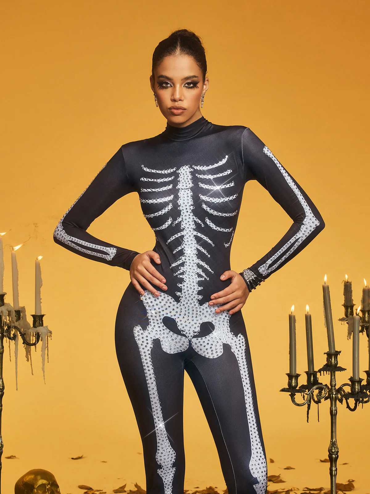 Kaelthis High Neck Rhinestone Bone Jumpsuit - Image 3