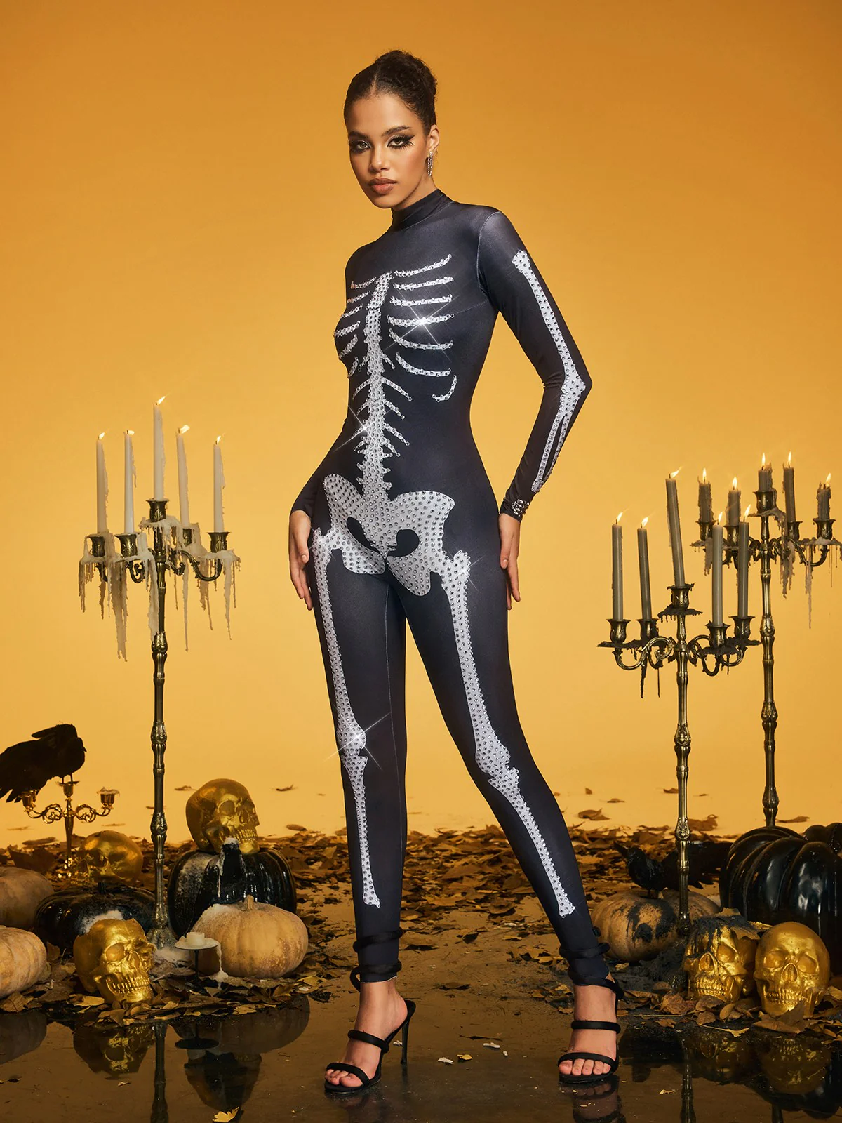Kaelthis High Neck Rhinestone Bone Jumpsuit - Image 4