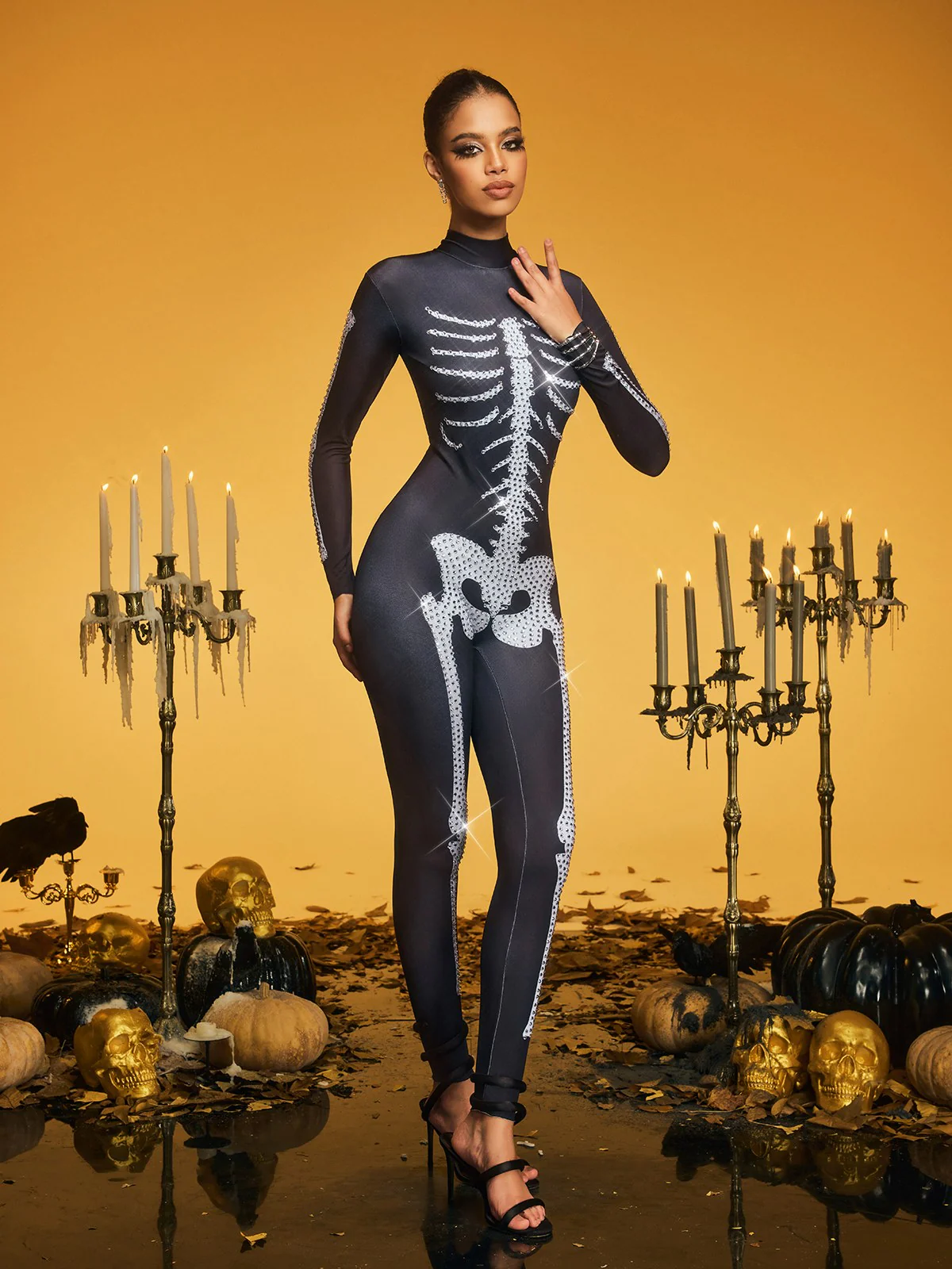 Kaelthis High Neck Rhinestone Bone Jumpsuit - Image 5