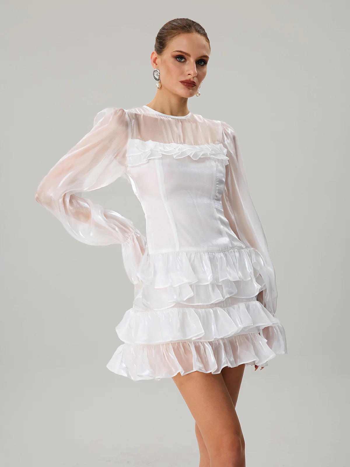 Kahiau Flare Sleeve Ruffle Tiered Mini Dress