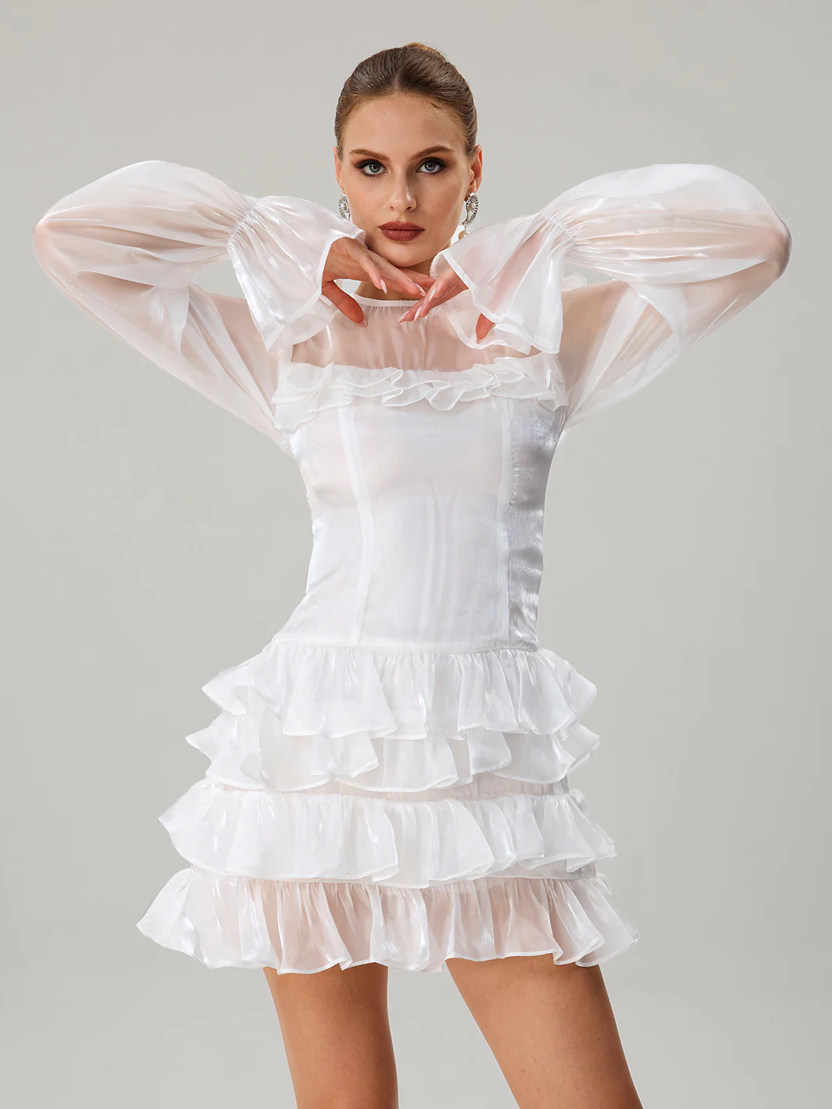 Kahiau Flare Sleeve Ruffle Tiered Mini Dress - Image 2
