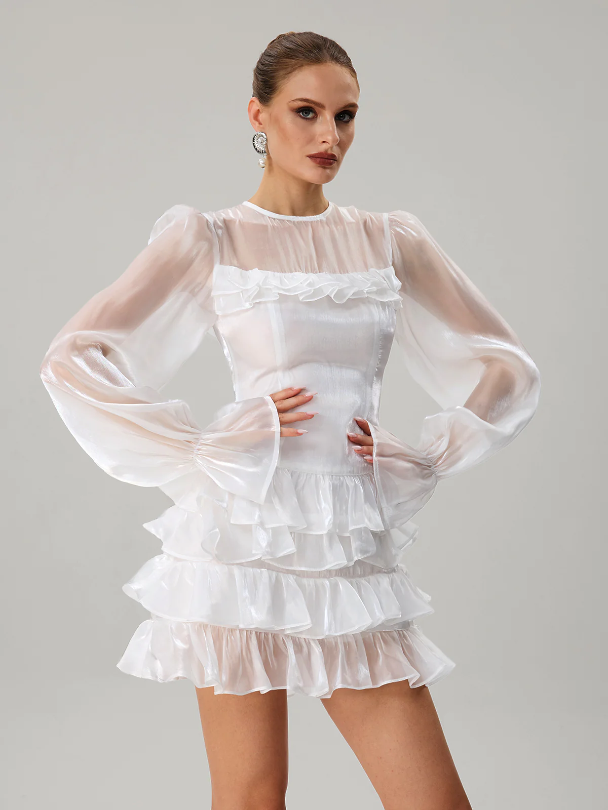 Kahiau Flare Sleeve Ruffle Tiered Mini Dress - Image 3