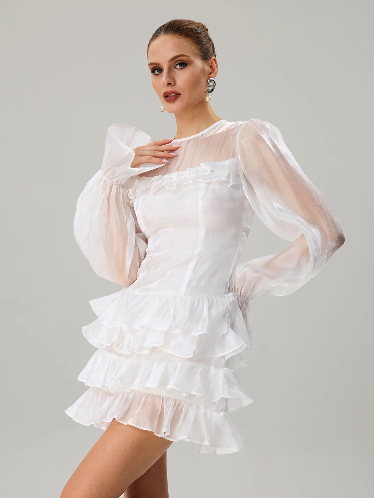 Kahiau Flare Sleeve Ruffle Tiered Mini Dress - Image 4