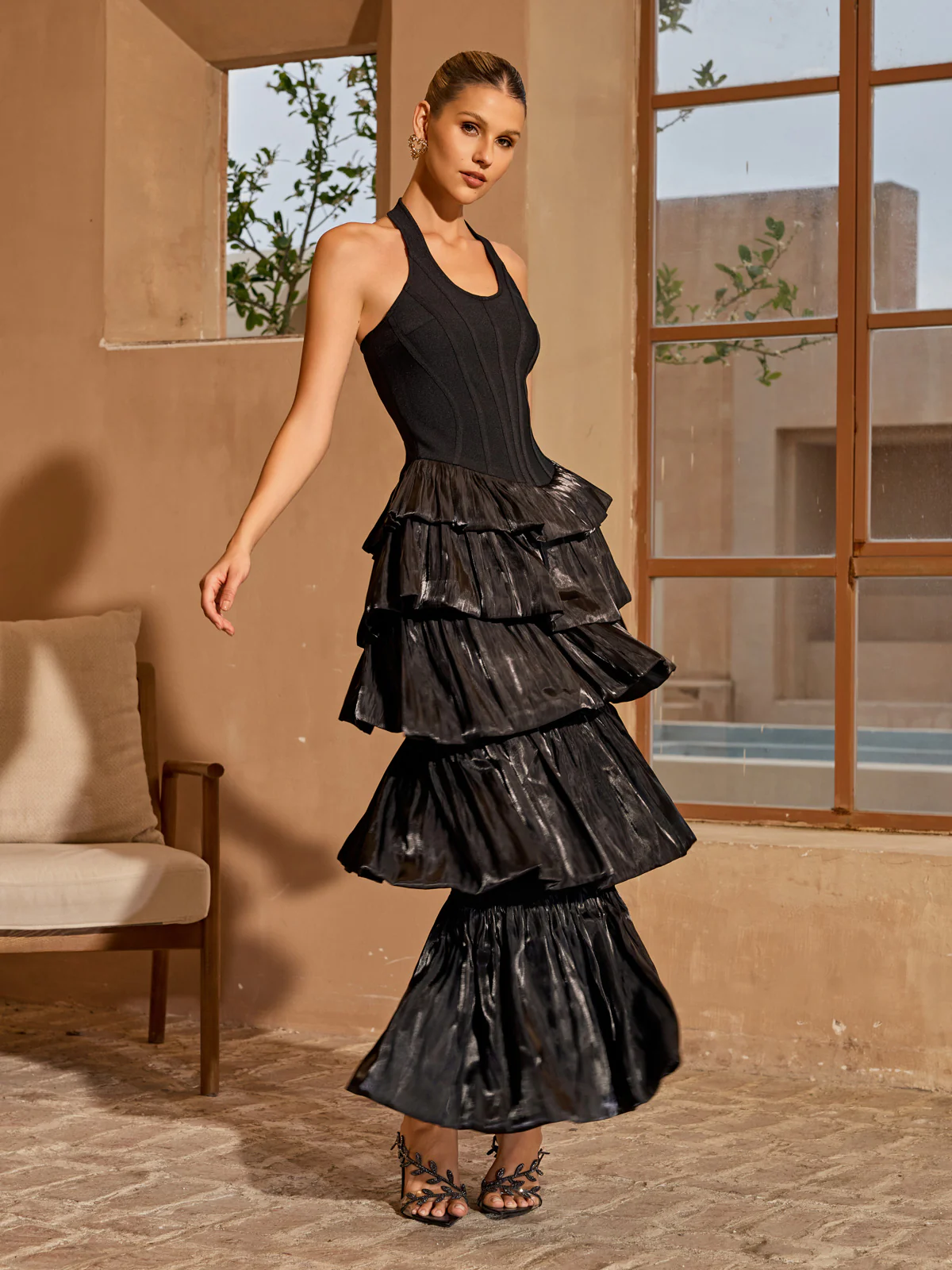 Karev Halterneck Tiered Maxi Dress - Image 2