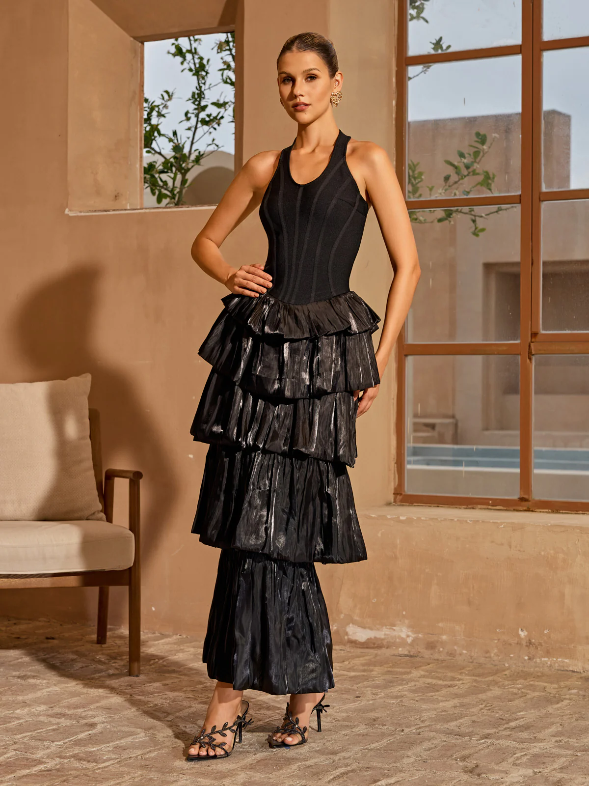 Karev Halterneck Tiered Maxi Dress - Image 3