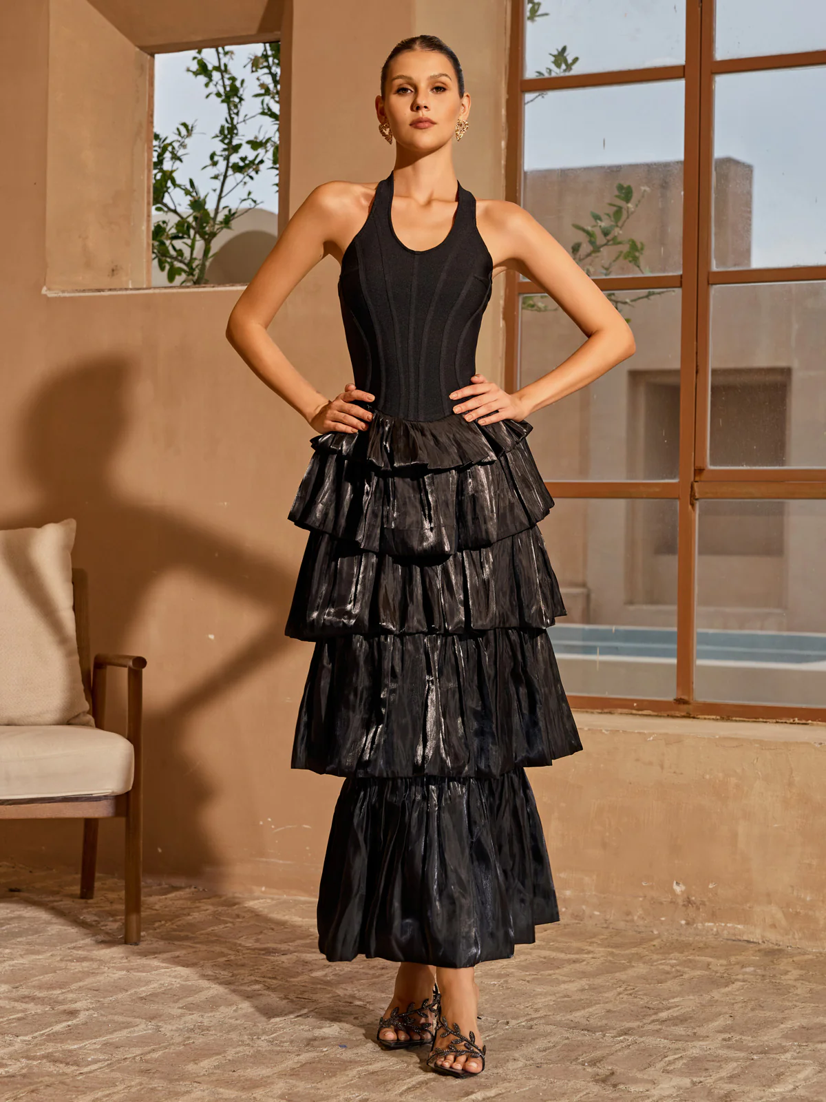 Karev Halterneck Tiered Maxi Dress - Image 4