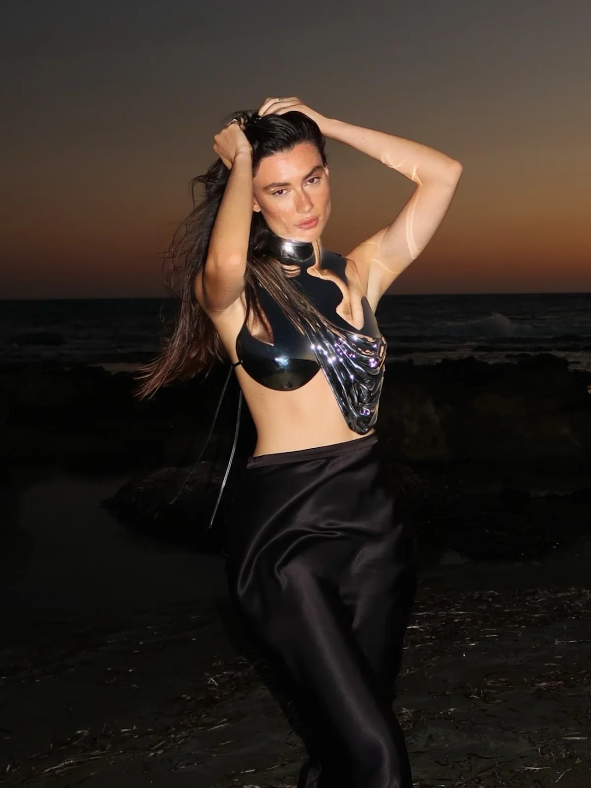 Kari Sleeveless Drapery Armor Top In Silver - Image 4