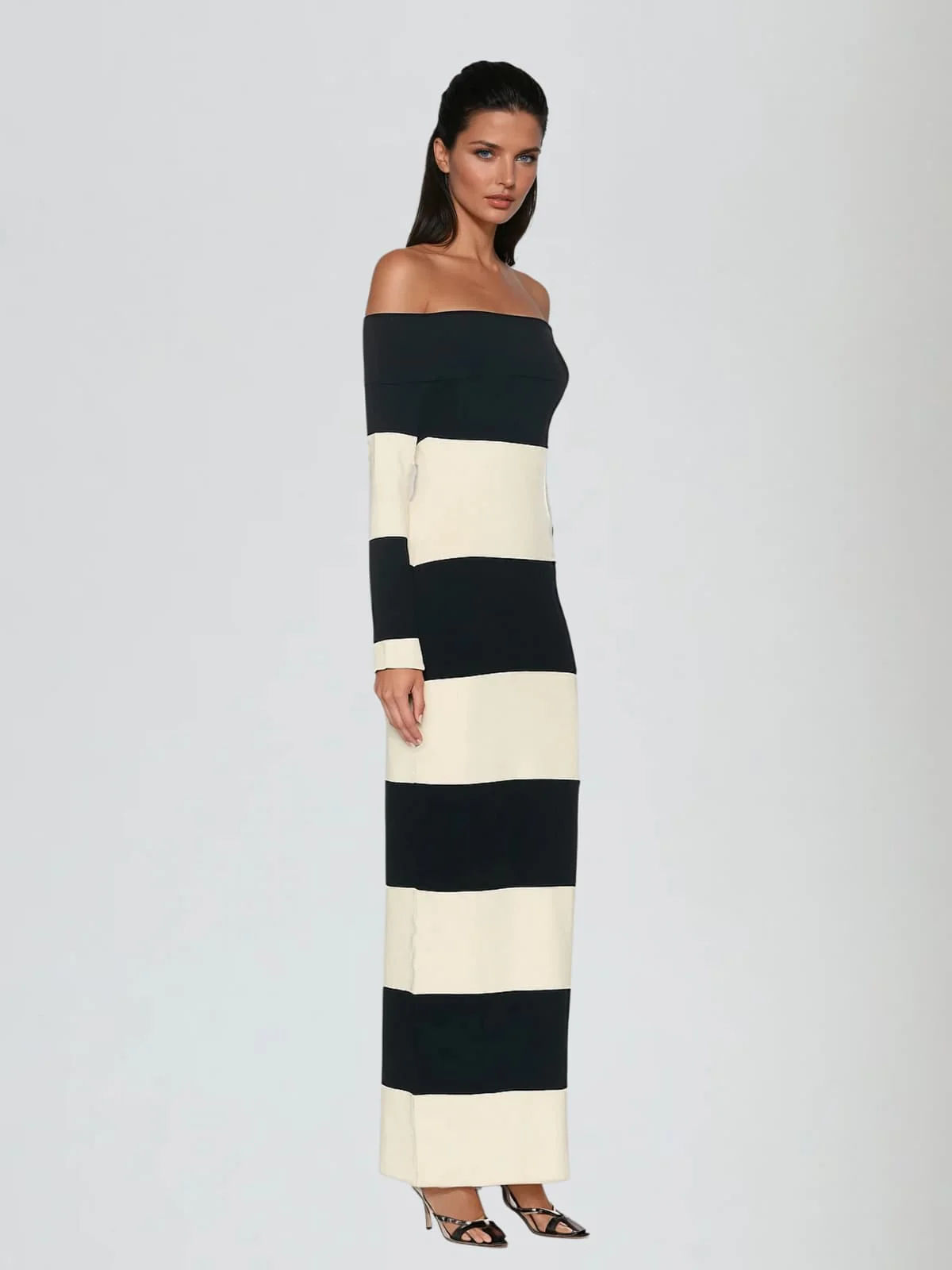 Katzent Off Shoulder Stripe Knit Maxi Dress - Image 2