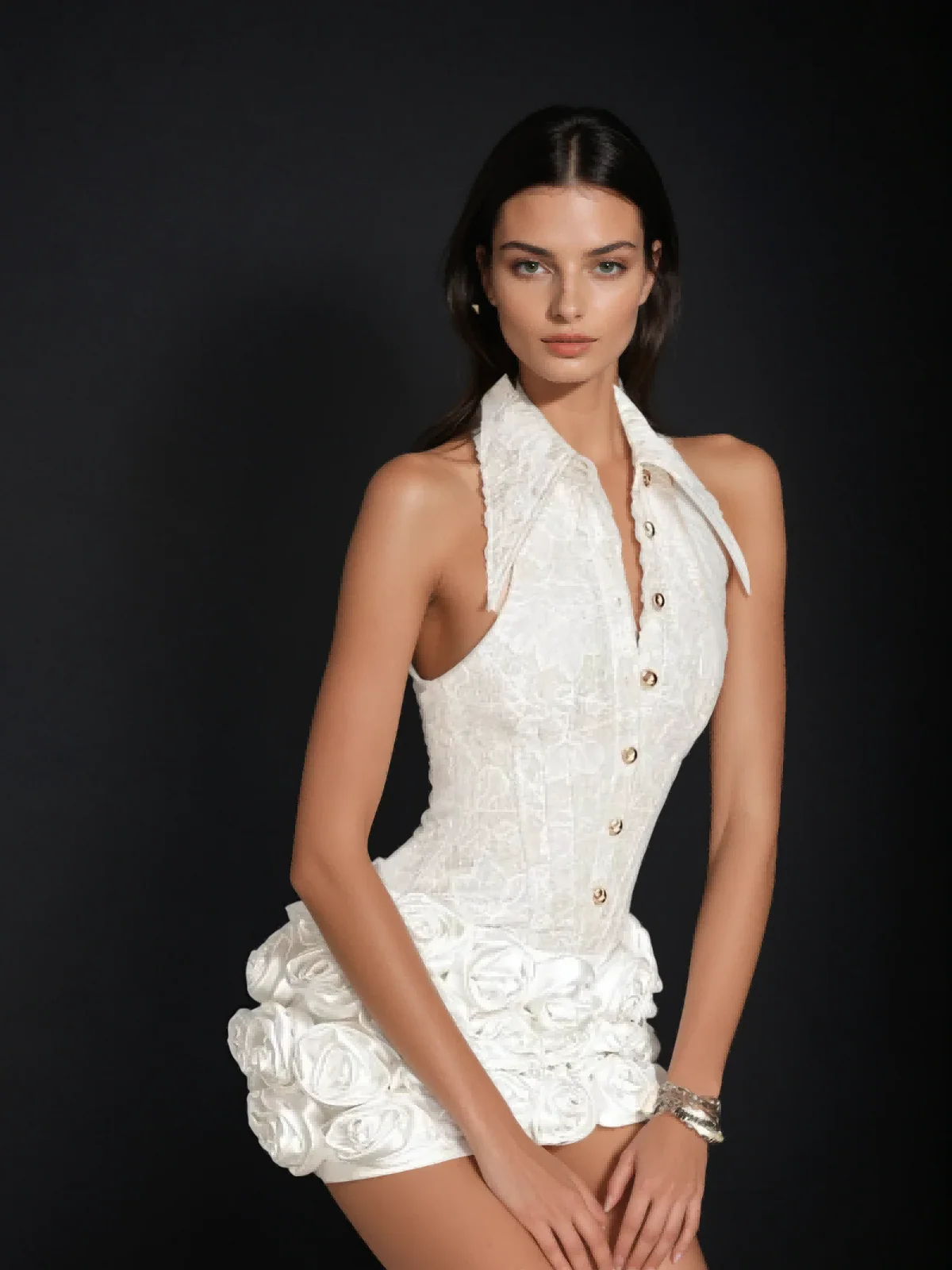 Kaula Folded Collar Flower Mini Dress - Image 9