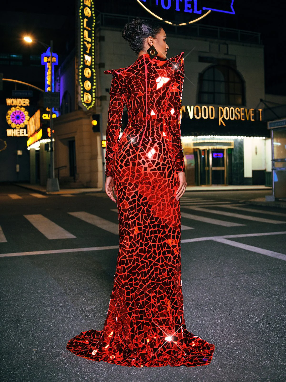 Kellan Long Sleeve Embellished Split Maxi Dress In Red - Image 6