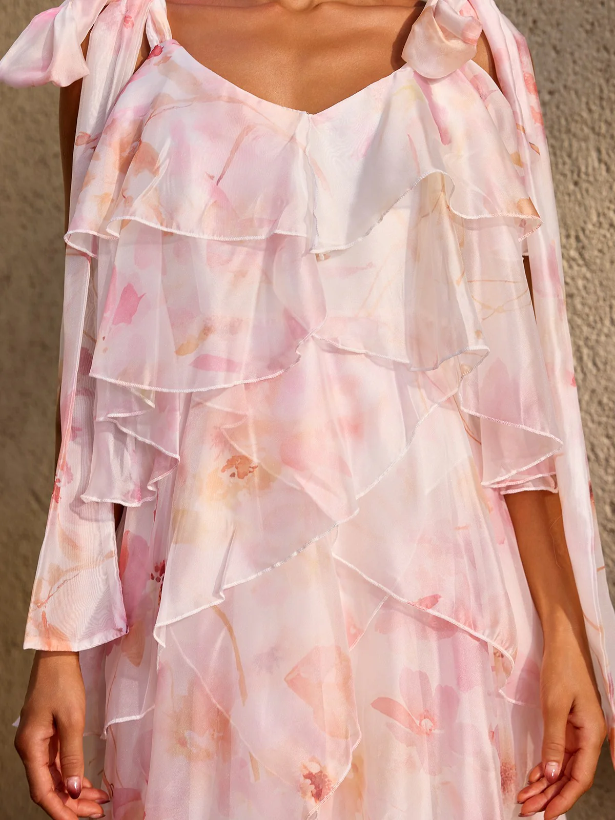 Kelvo V Neck Ruffle Floral Maxi Dress - Image 6