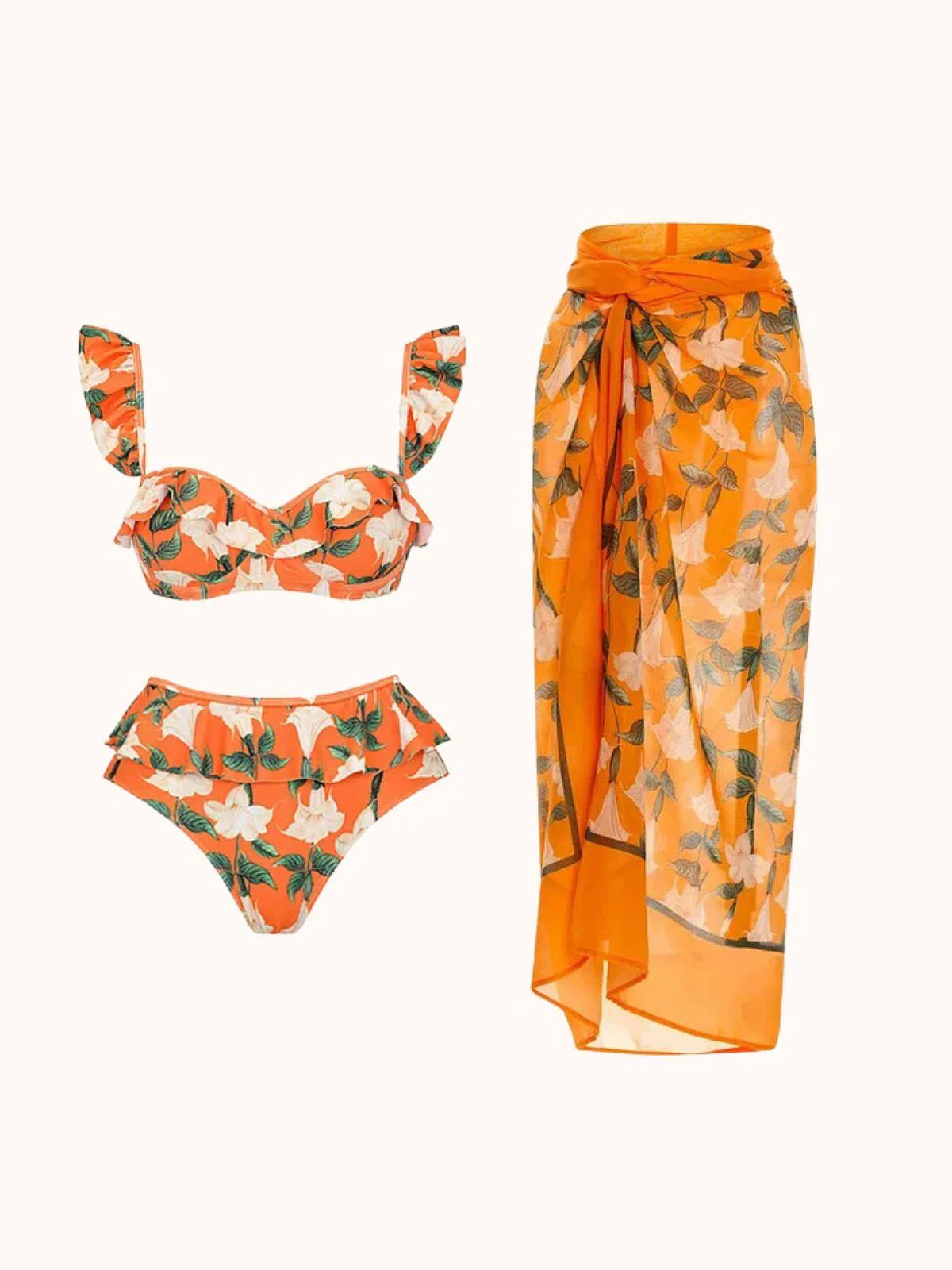 Kesia Ruffle Printed Bikini Three Piece Set - Image 7
