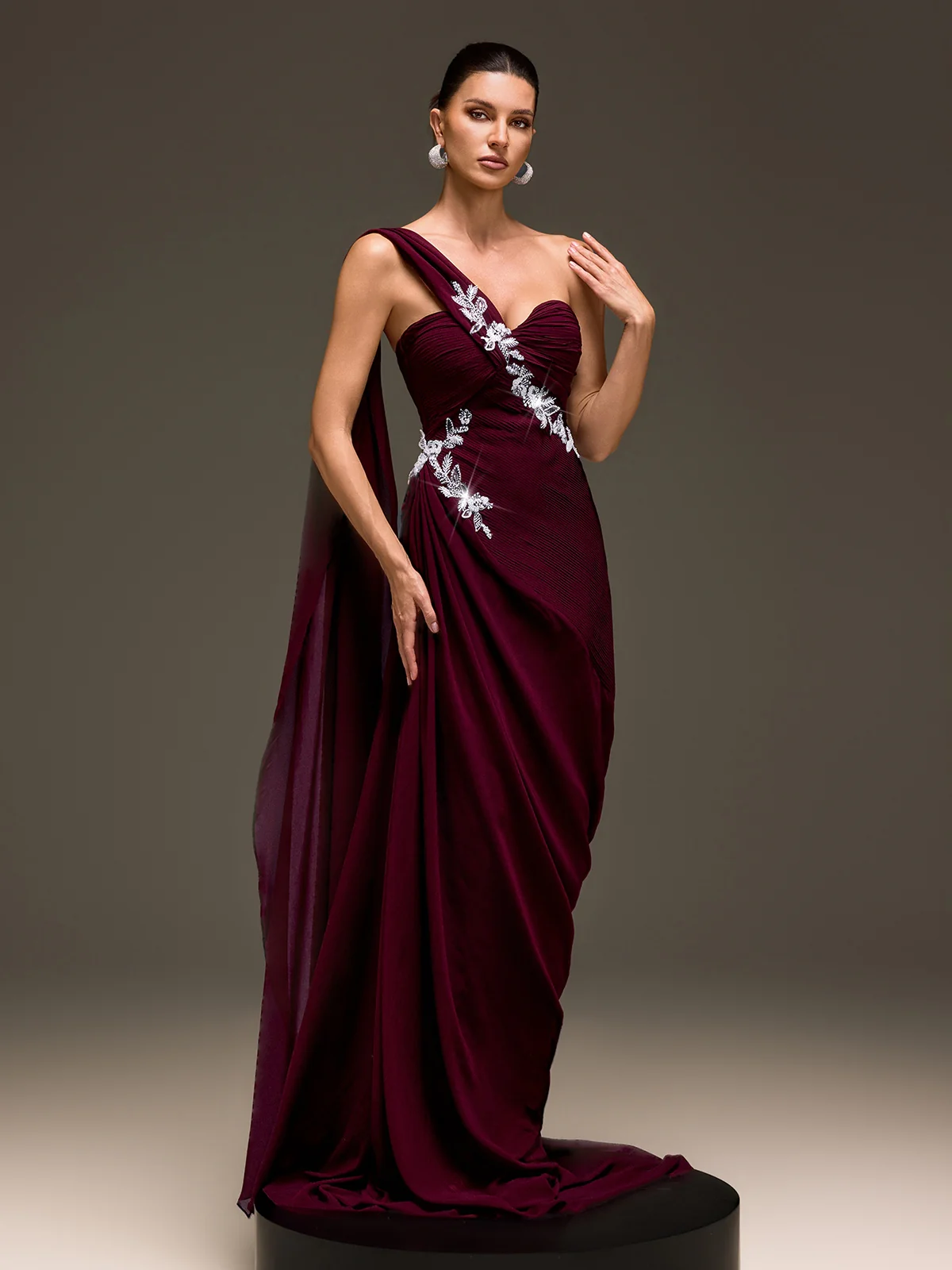 Kibblex Draped Rhinestone Ruched Maxi Dress - Image 2