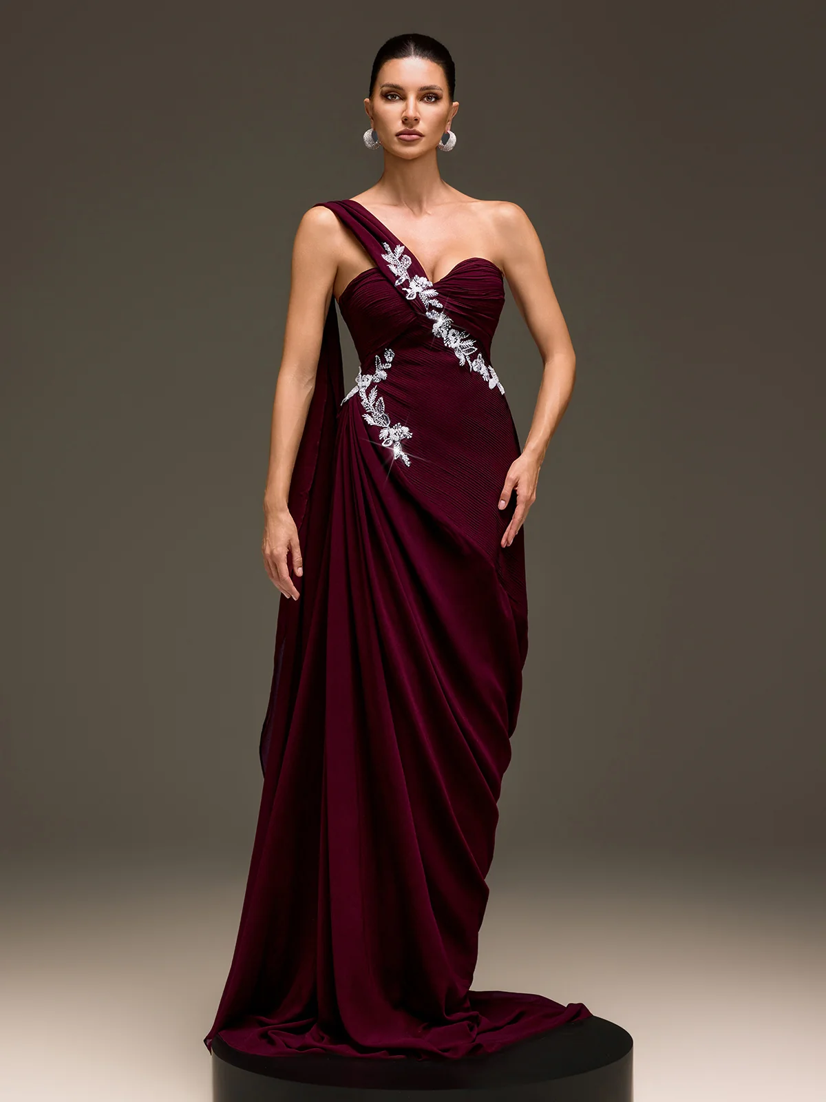 Kibblex Draped Rhinestone Ruched Maxi Dress - Image 3
