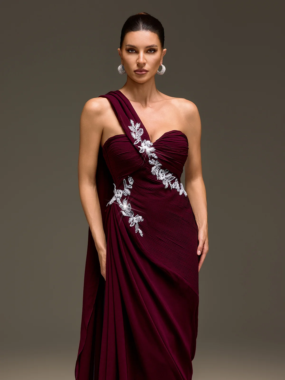 Kibblex Draped Rhinestone Ruched Maxi Dress - Image 4