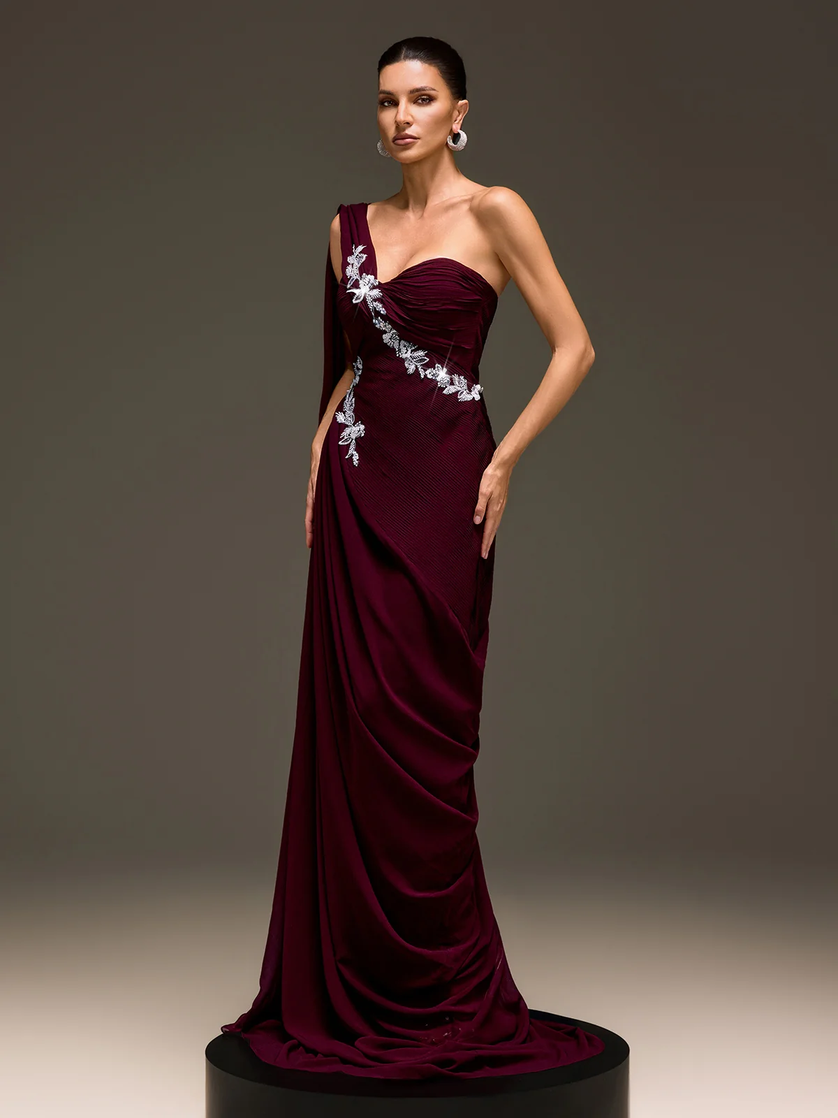 Kibblex Draped Rhinestone Ruched Maxi Dress - Image 5