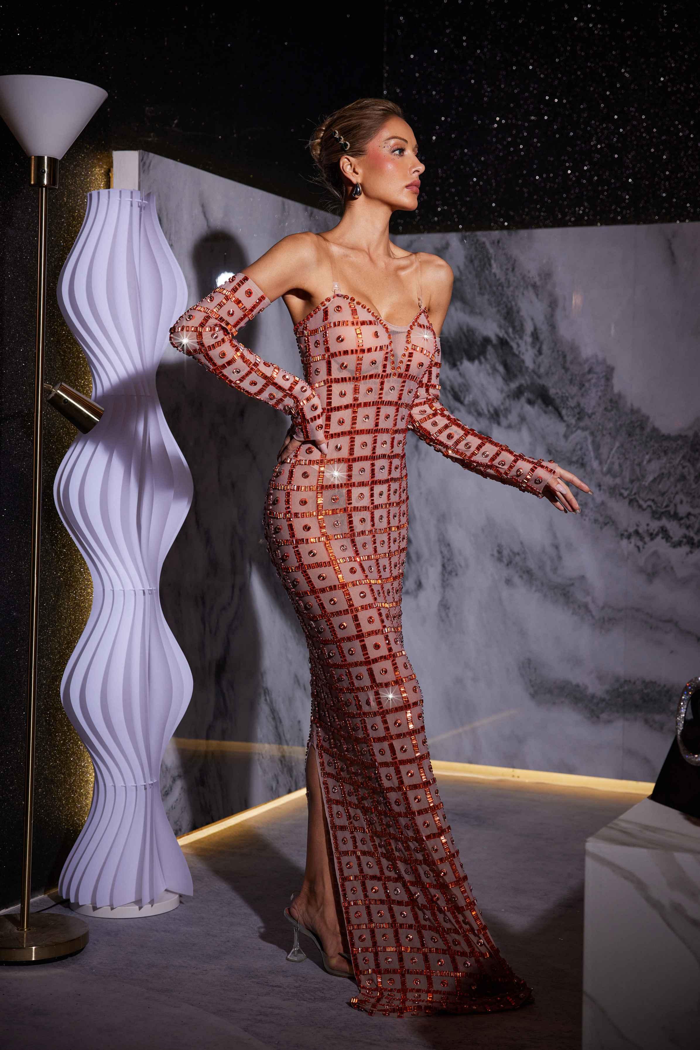Kieran Rhinestone Mesh Maxi Dress - Image 3