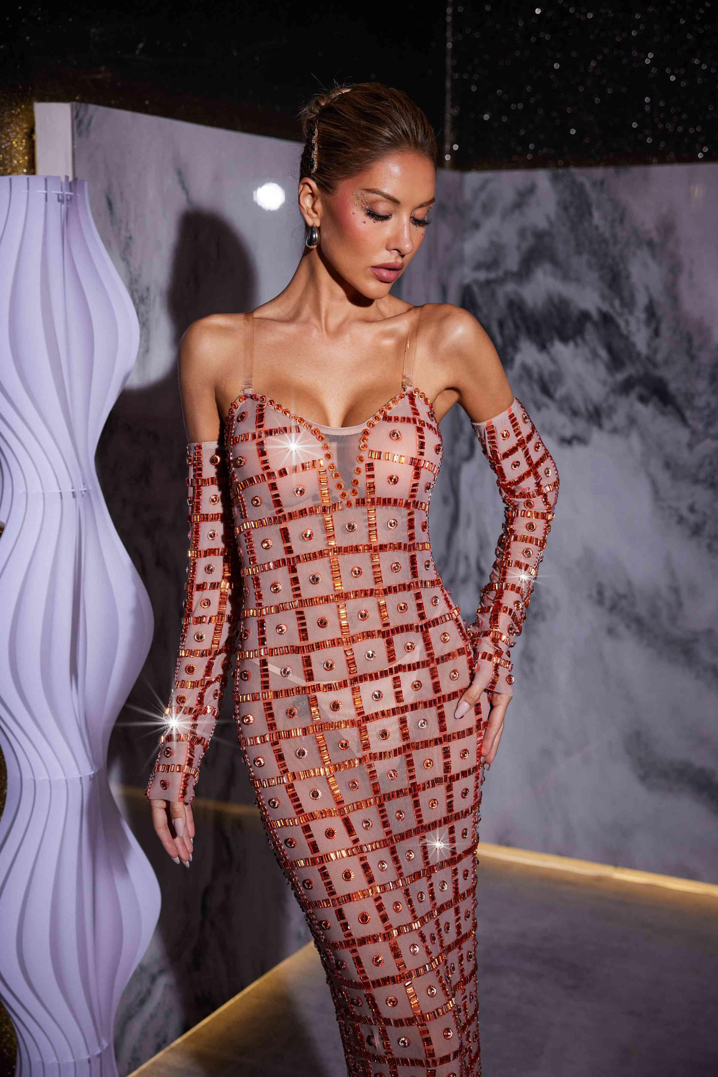 Kieran Rhinestone Mesh Maxi Dress - Image 4