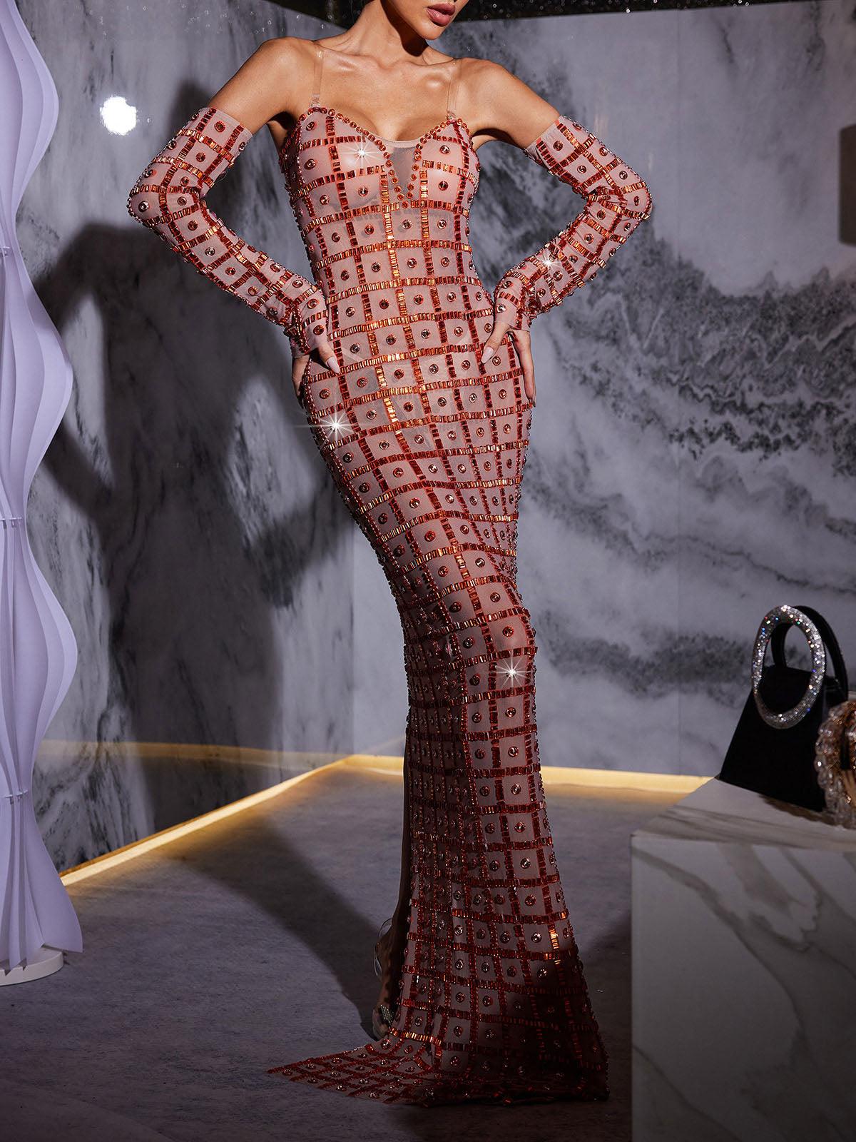 Kieran Rhinestone Mesh Maxi Dress - Image 5