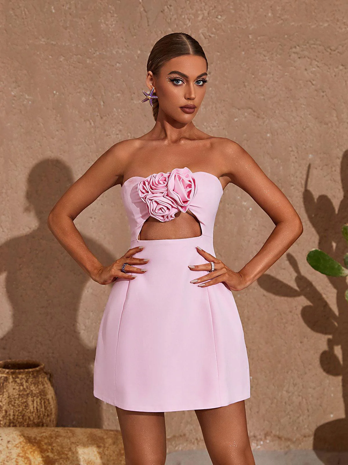 Kinsley Strapless Cutout Mini Dress In Pink - Image 2