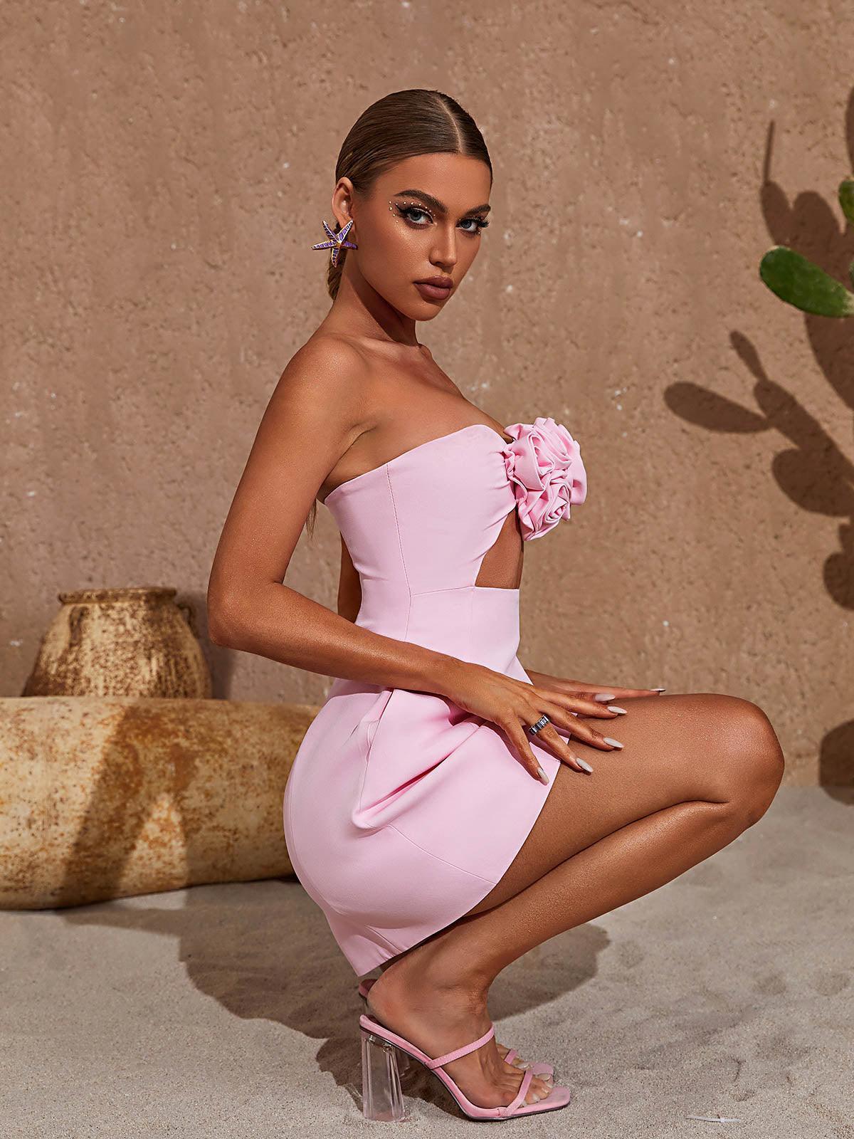 Kinsley Strapless Cutout Mini Dress In Pink - Image 3