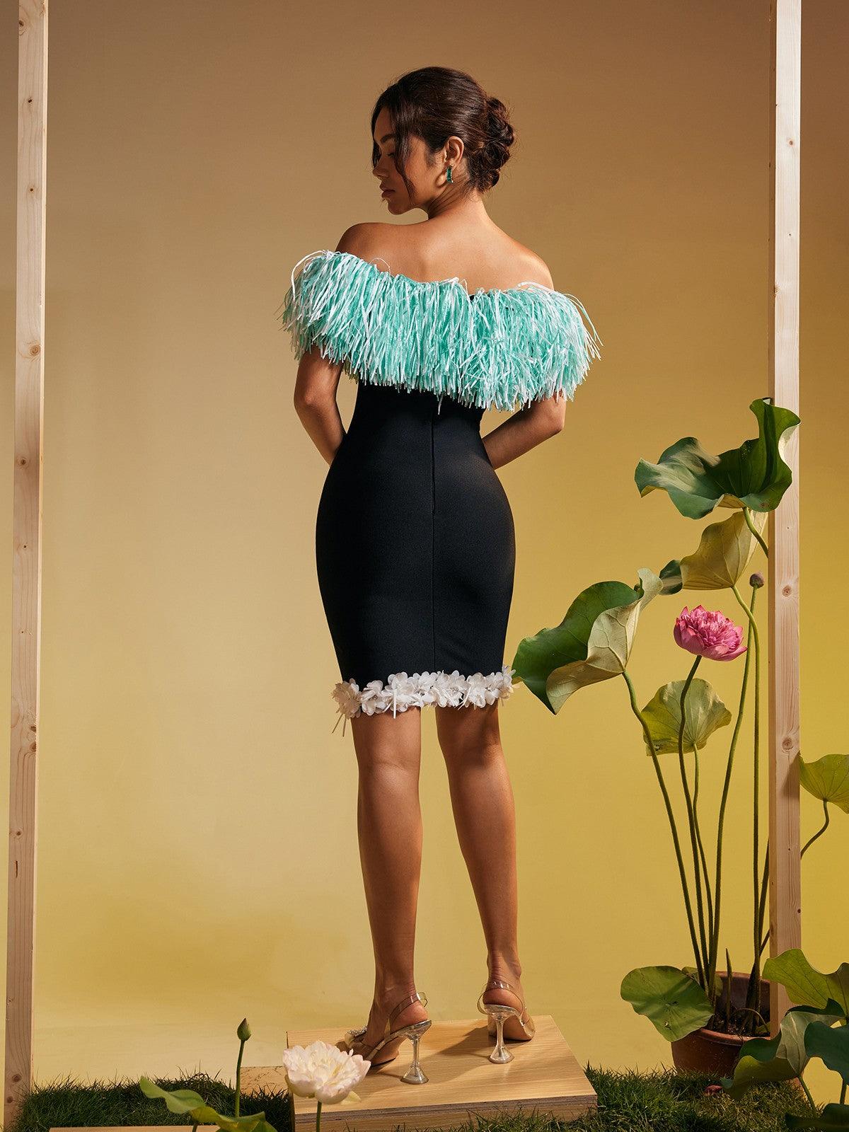 Koda Strapless Fringe Flower Bandage Mini Dress - Image 6