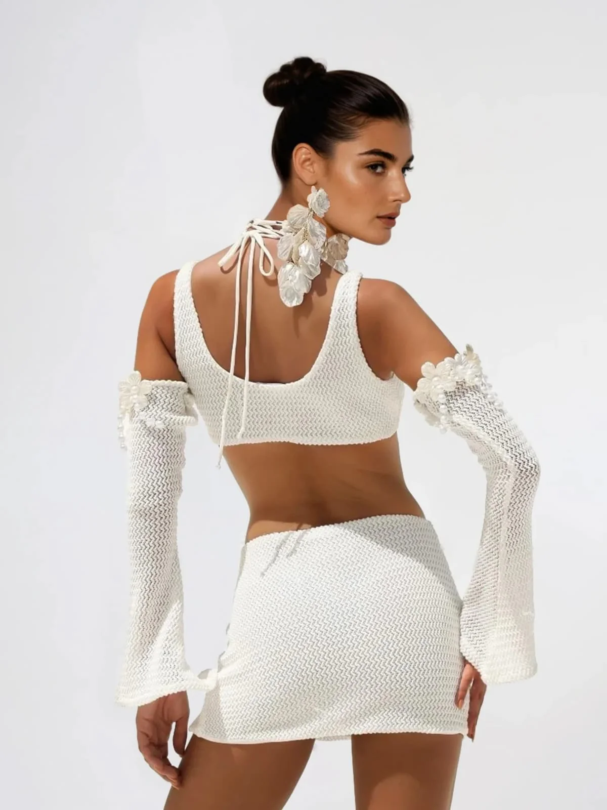 Kolmogor Bell Sleeves Flower Knit Skirt Set - Image 2