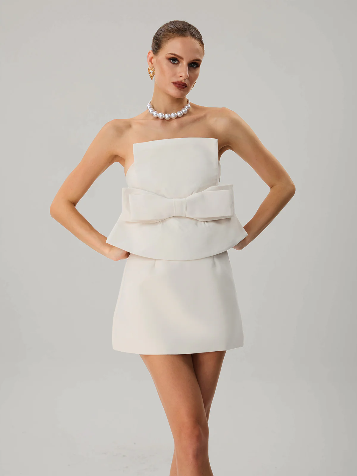 Krystallon Strapless Bow Mini Dress