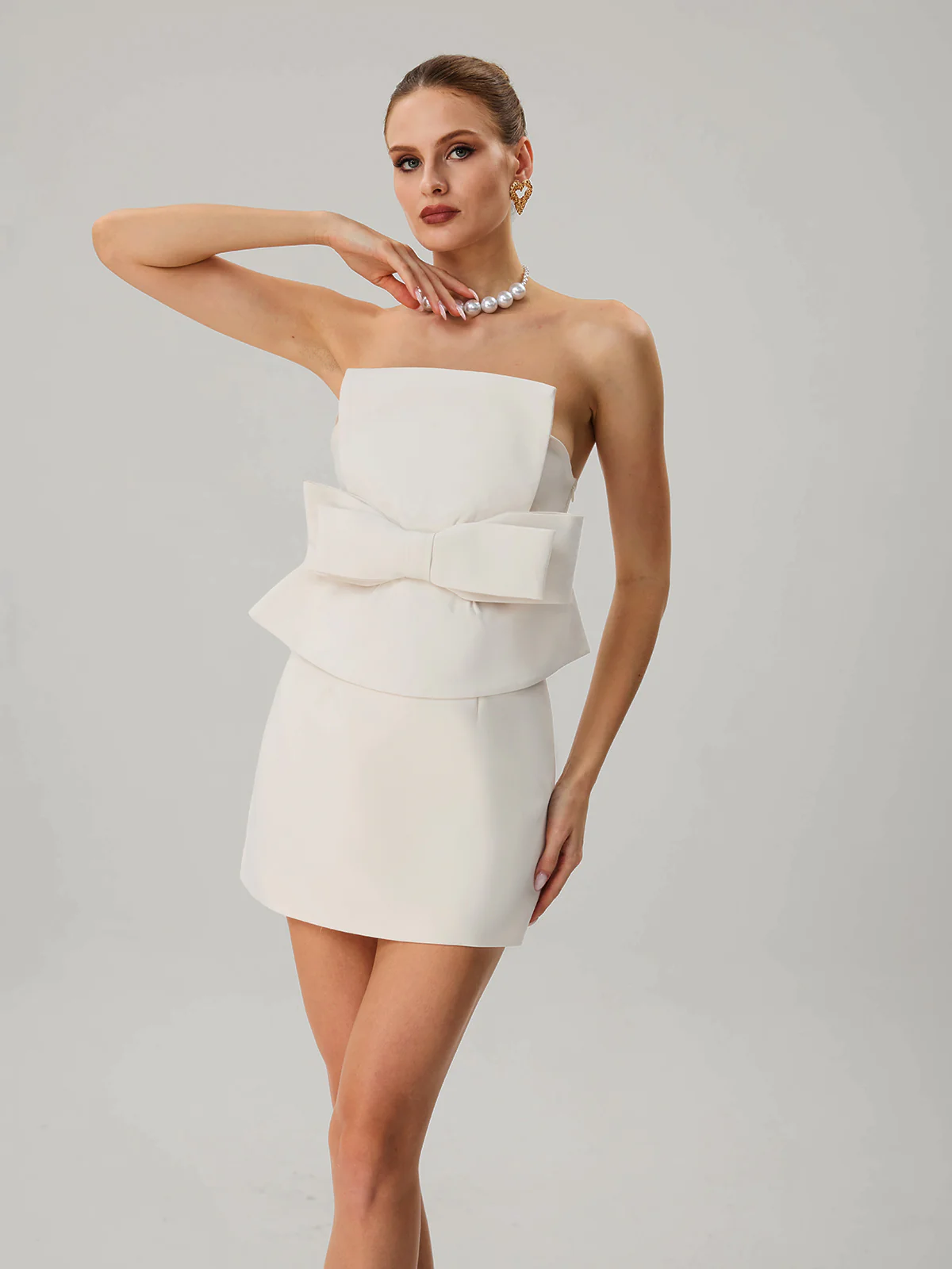 Krystallon Strapless Bow Mini Dress - Image 2