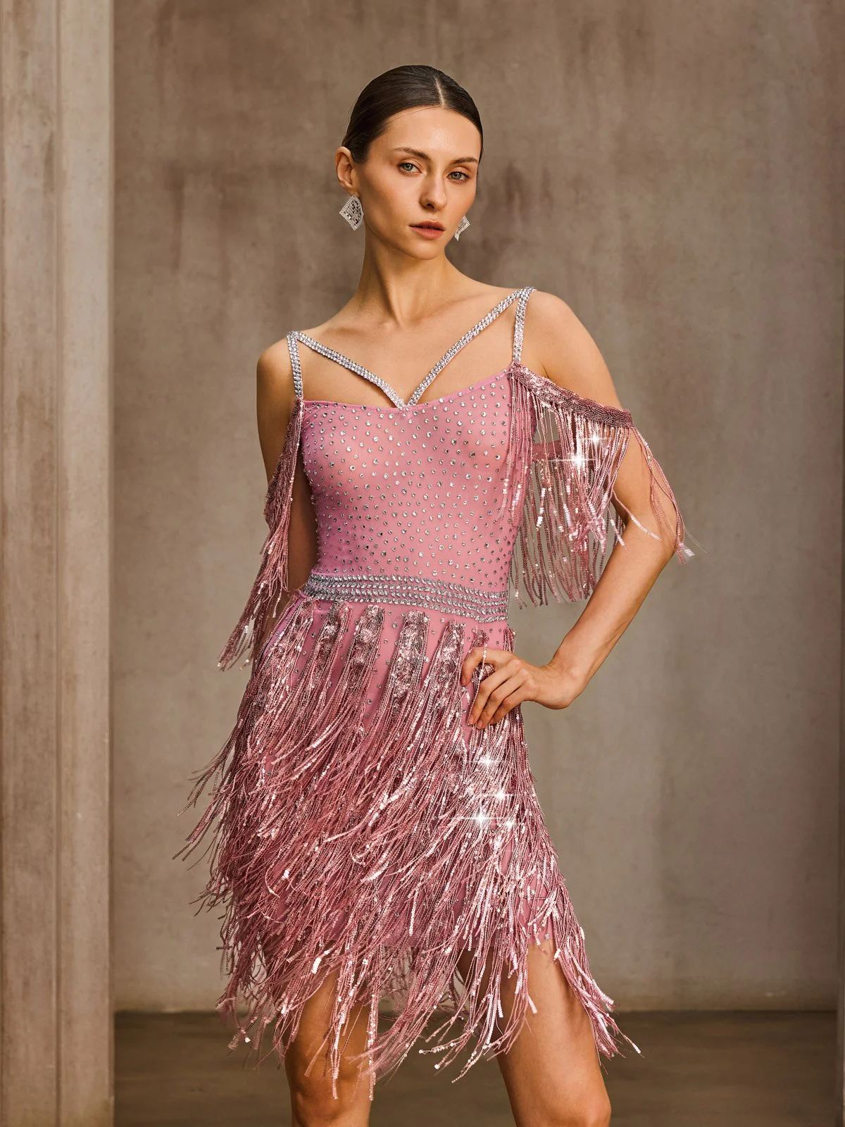 Kynthera Fringe Sequin Rhinestone Mini Dress