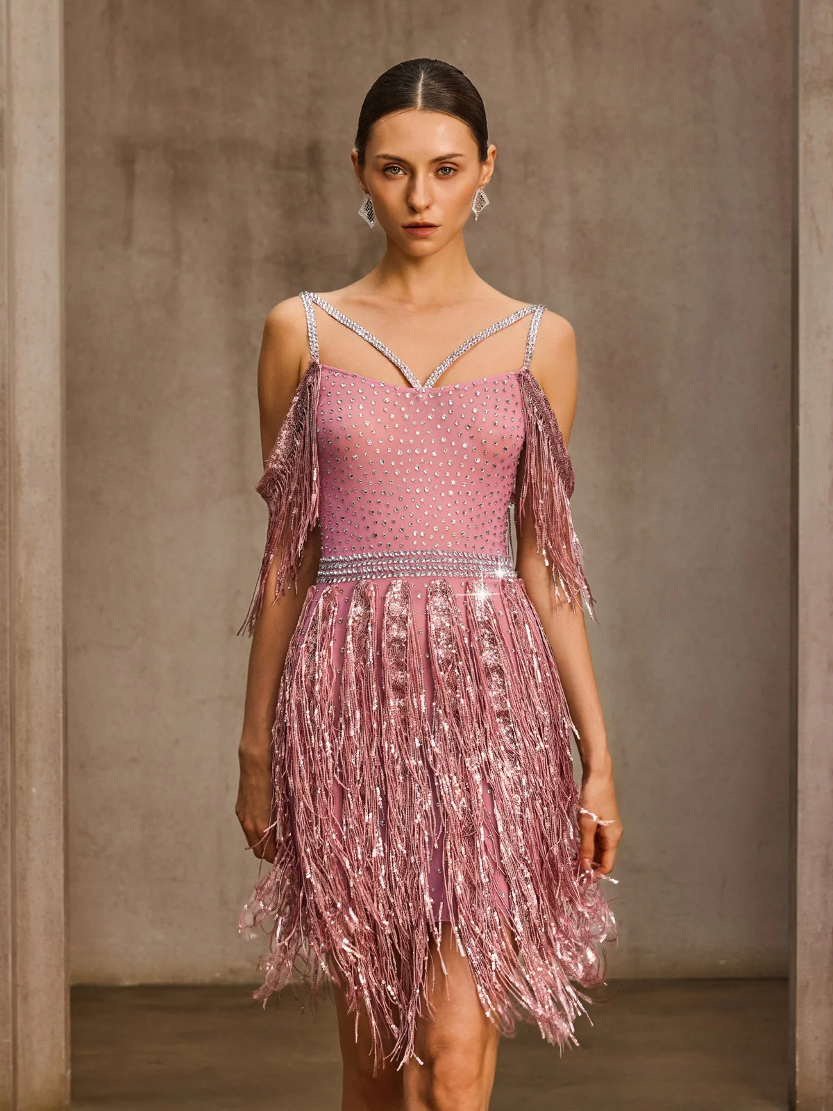 Kynthera Fringe Sequin Rhinestone Mini Dress - Image 2