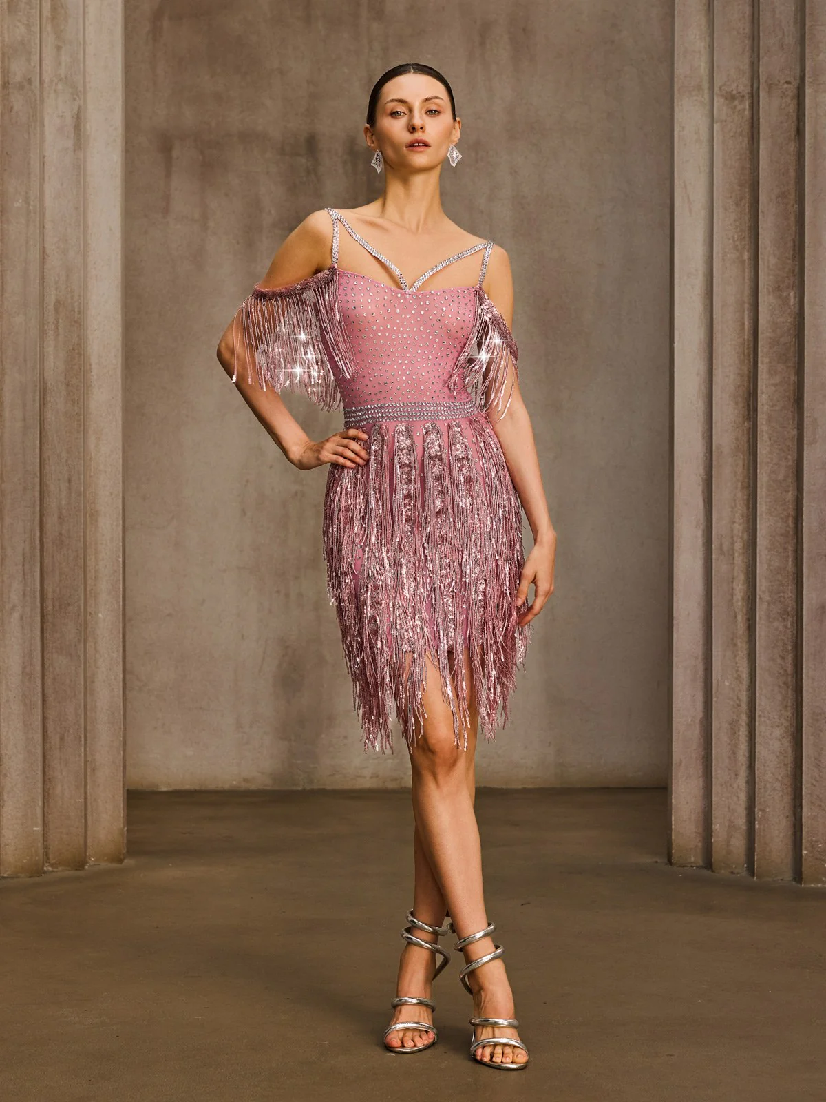 Kynthera Fringe Sequin Rhinestone Mini Dress - Image 3